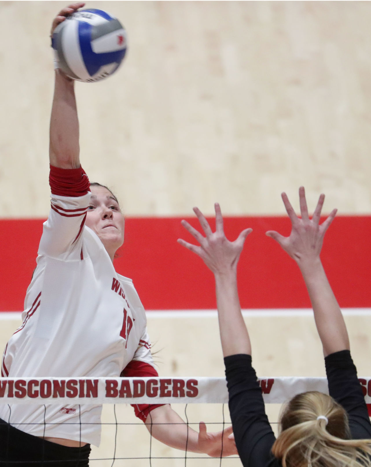 Wisconsin competes against Maryland in a women's volleyball match at the UW Field House